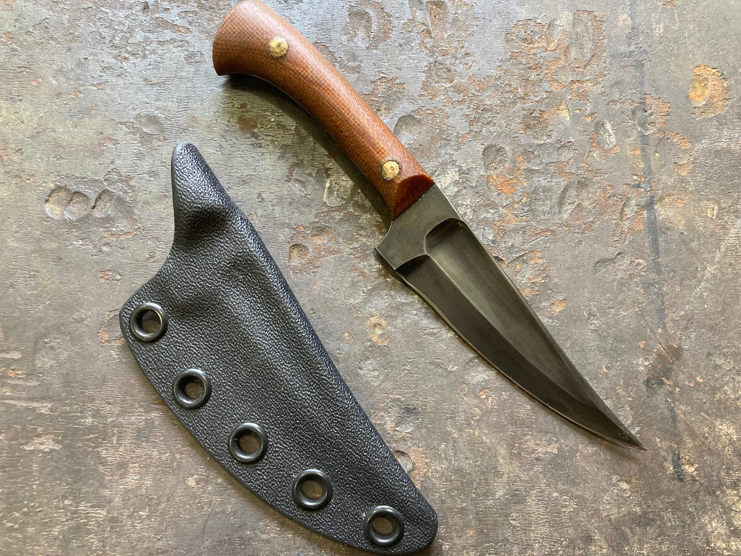 Kard shard, three finger grip, natural micarta, skinny tip