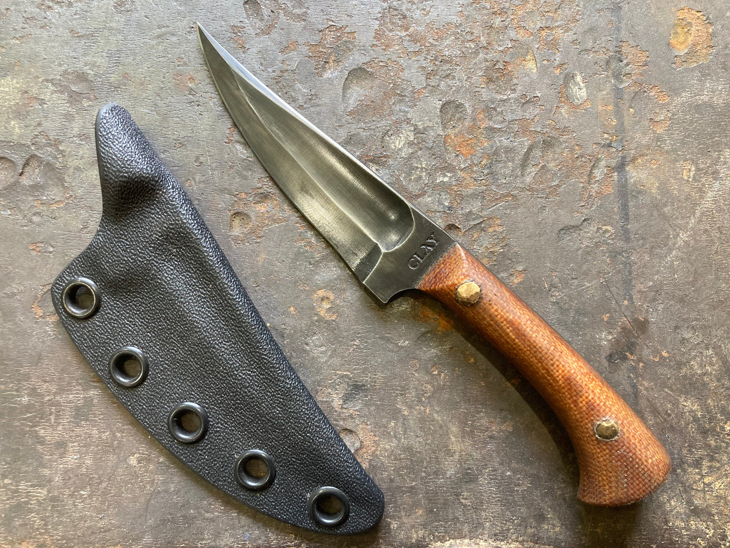 Kard shard, three finger grip, natural micarta, skinny tip